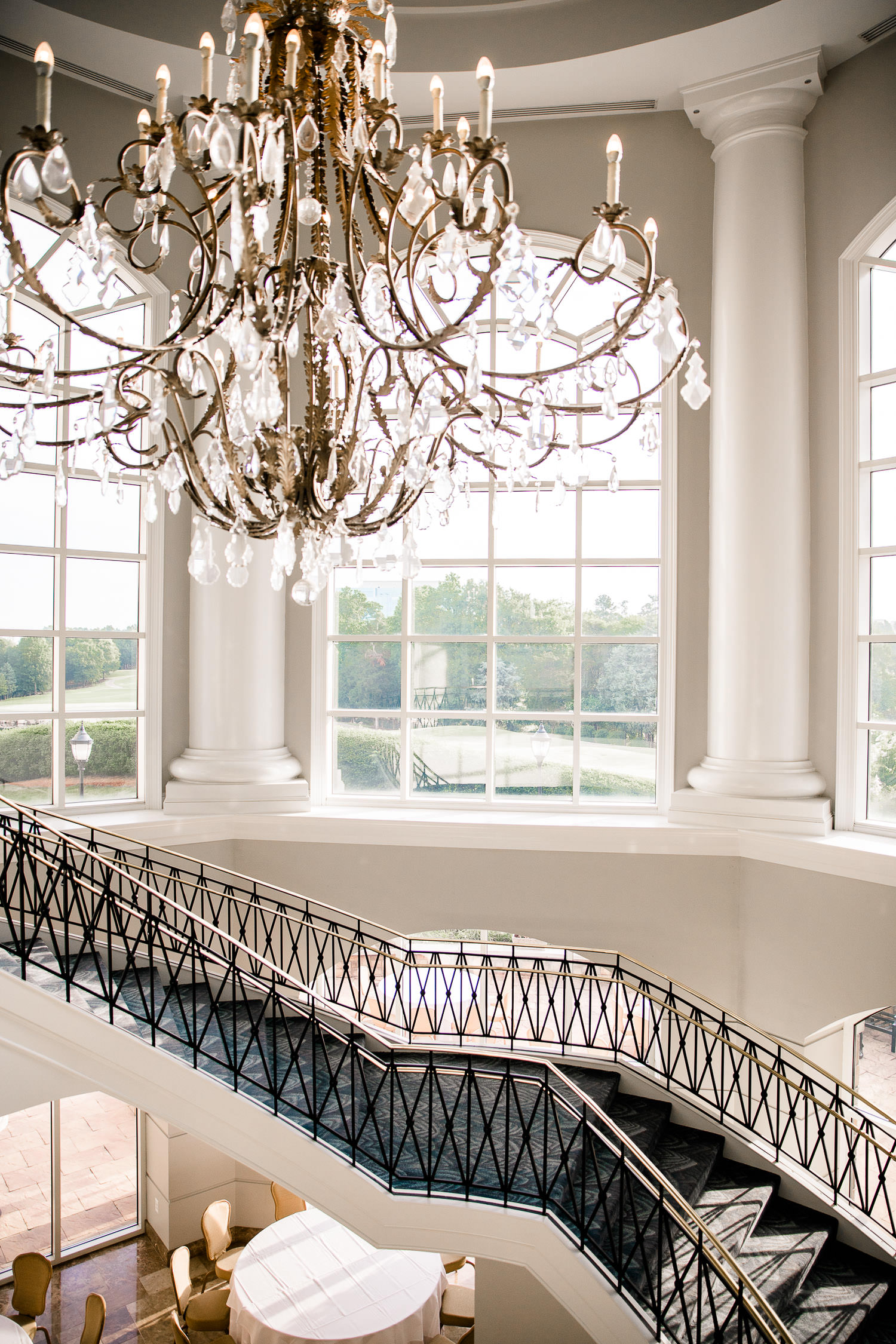 Chandelier and stairway, Ballantyne Hotel Charlotte