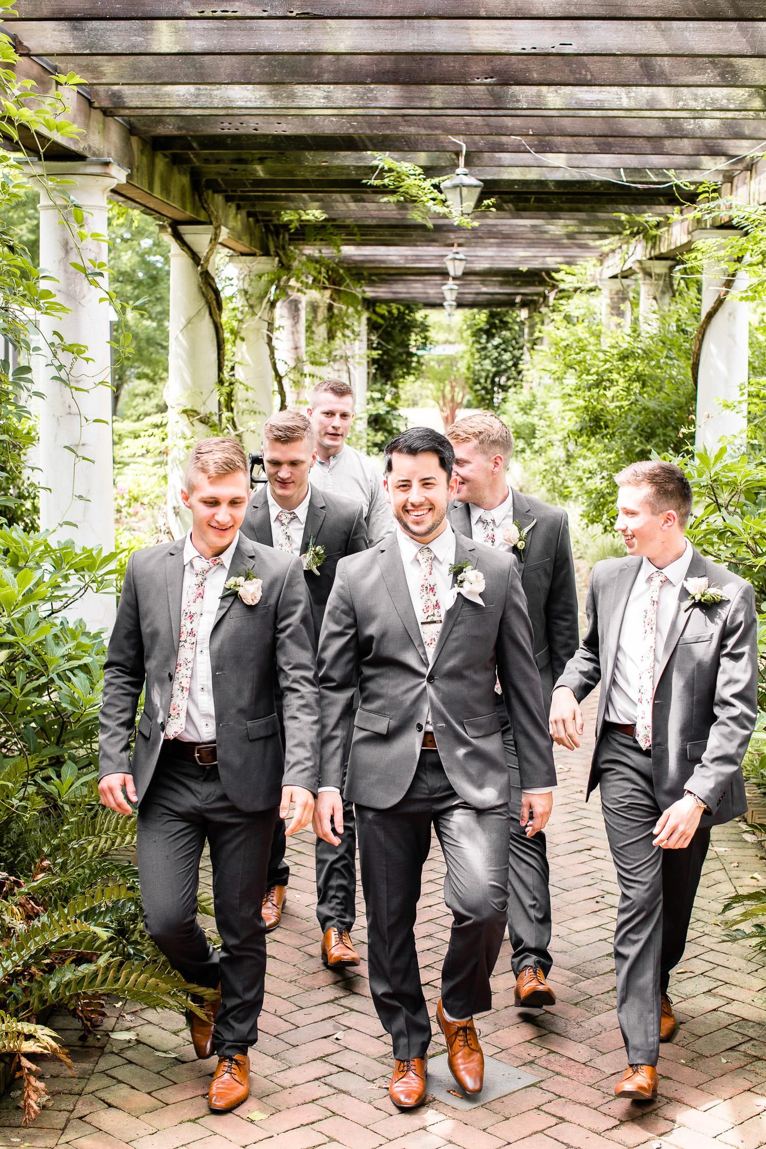 groom with groomsmen at Daniel Stowe Botanical Garden