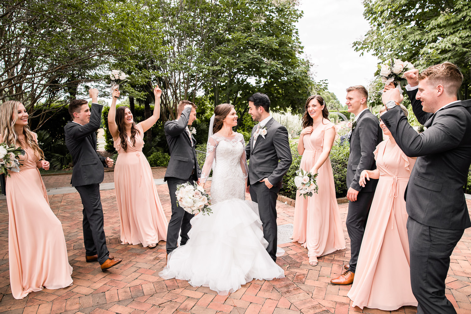 wedding in Charlotte, bridal party at Daniel Stowe Botanical Garden