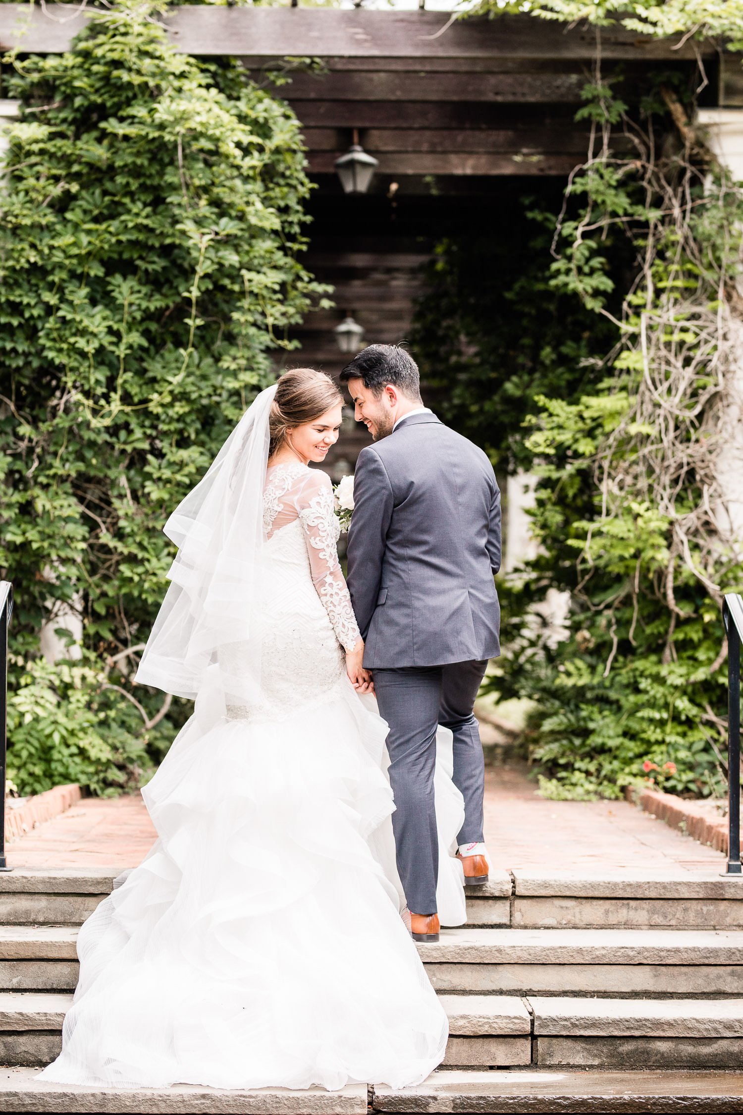 bride and groom at Daniel Stowe Botanical Garden