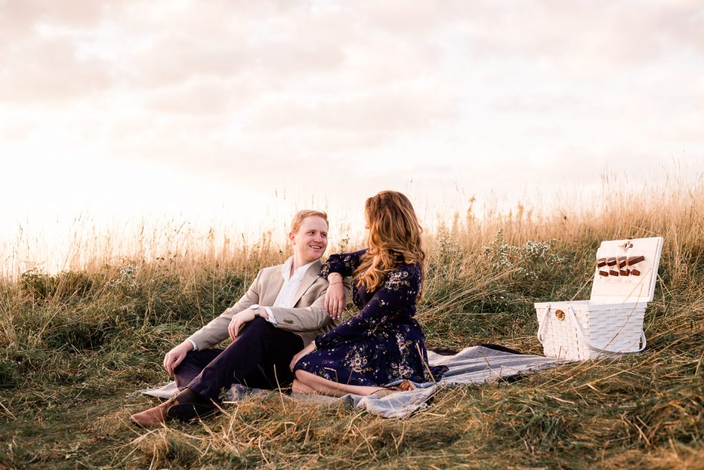 Max Patch Engagement session, couple with picnic basket and blanket