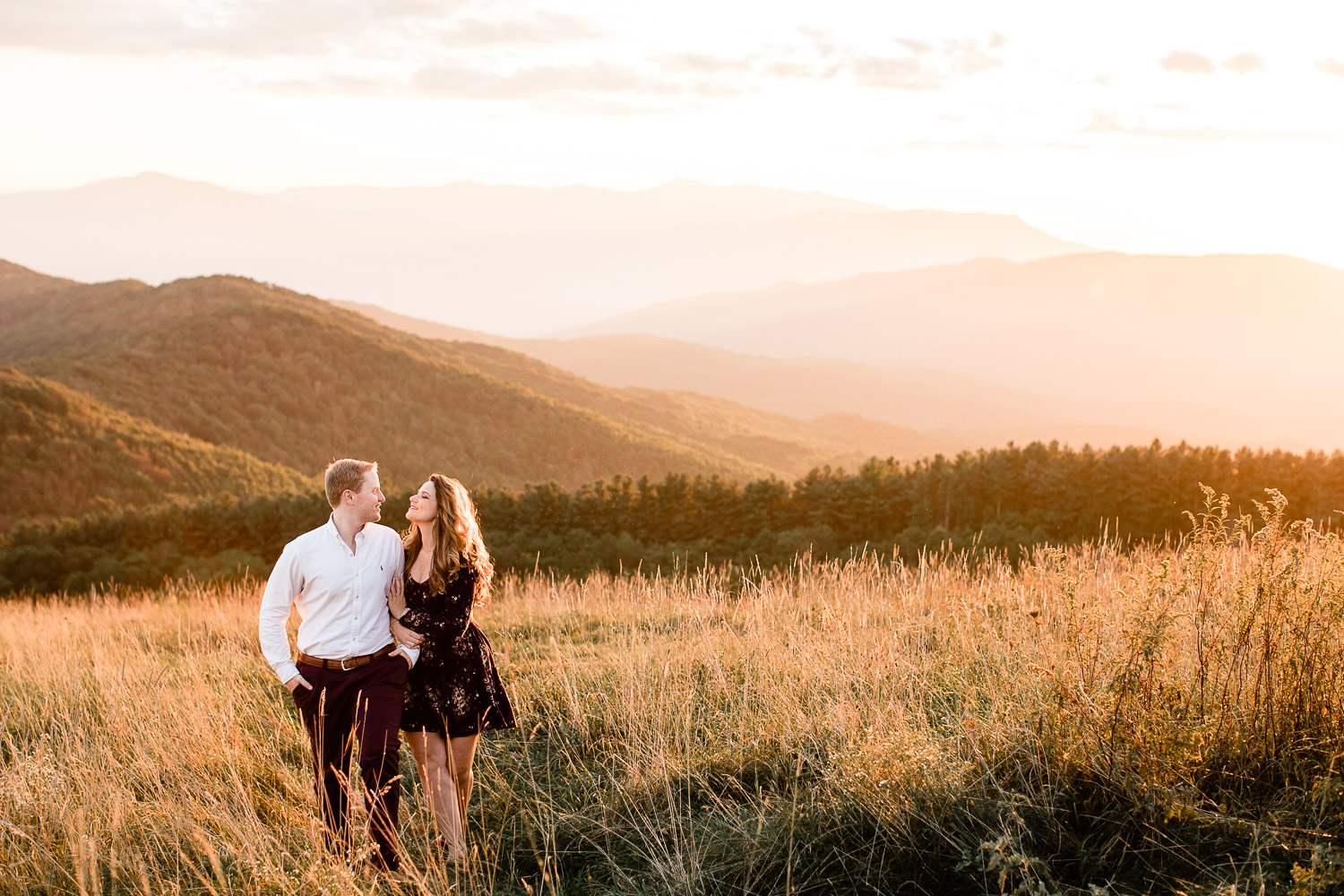 Max Patch Engagement session, golden hour at sunset