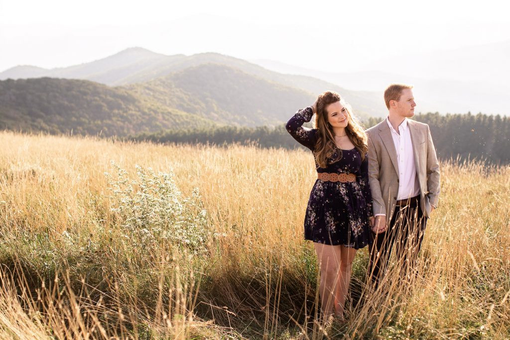 Max Patch Engagement session, couple with mountains in the background
