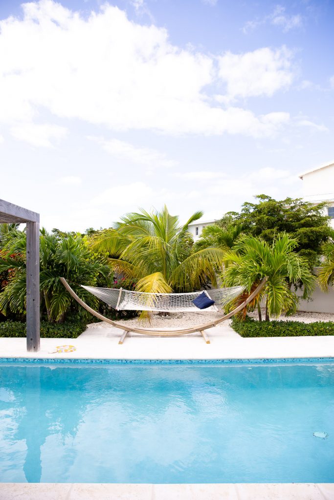 Pool with hammock at villa in Turks and Caicos 