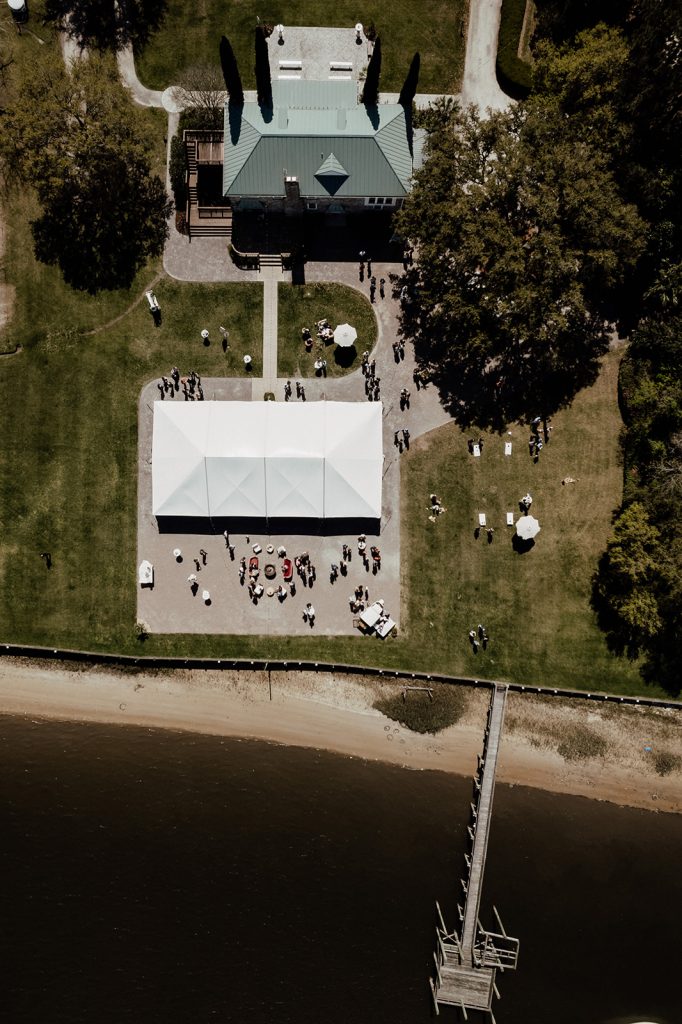 aerial photo of a brunch wedding in Charleston 