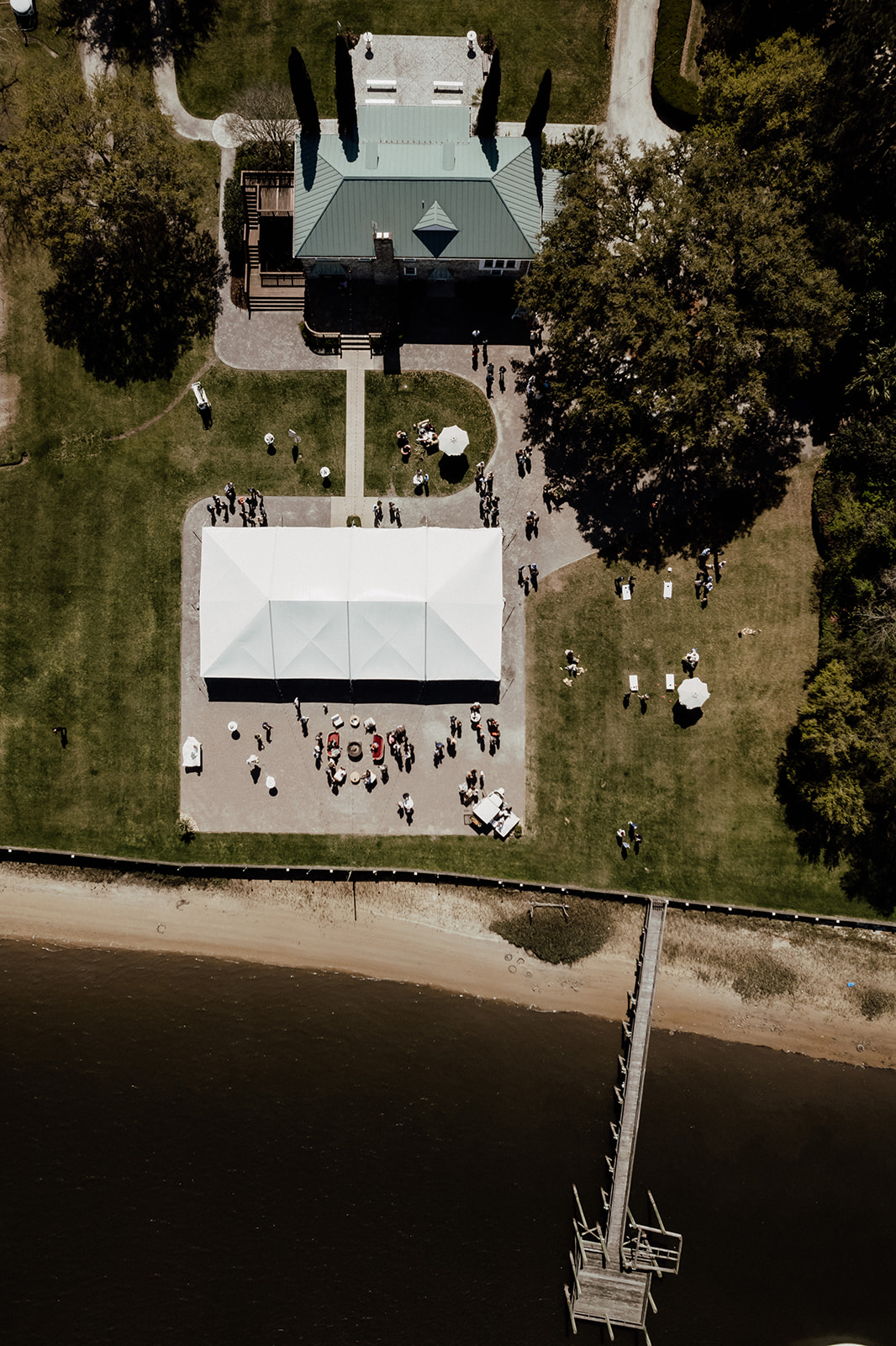 Arial photo of Charleston brunch wedding at the Island House
