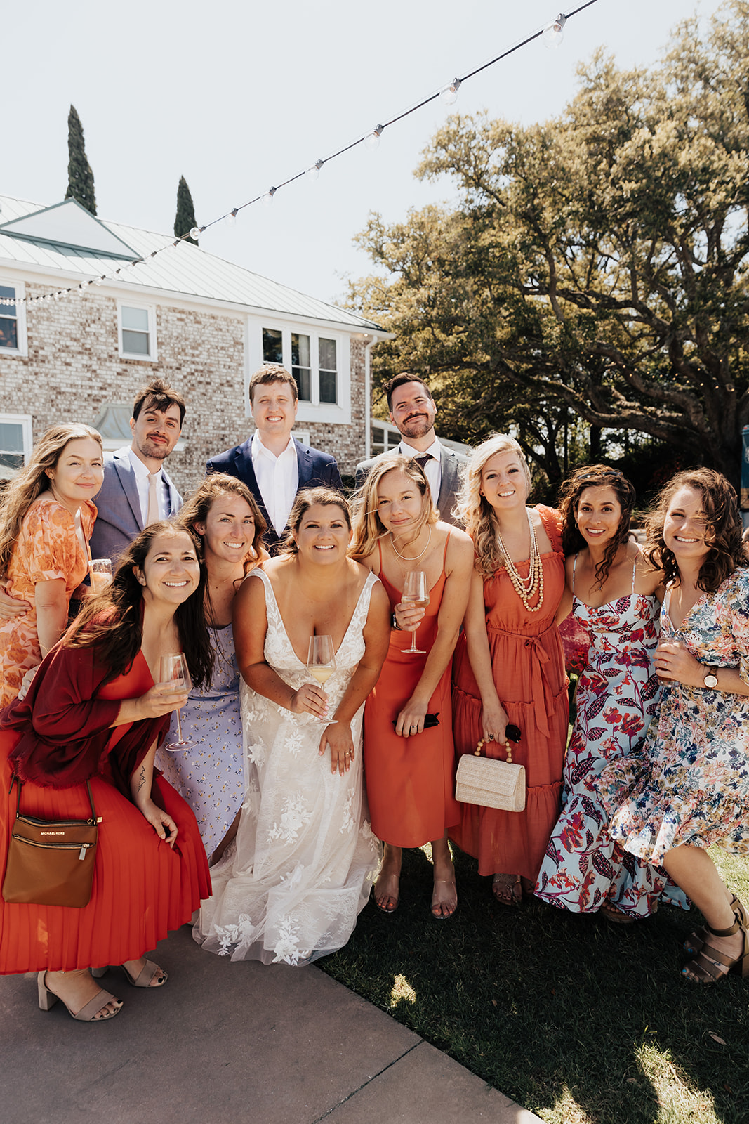 Colorful group photo at Charleston brunch wedding