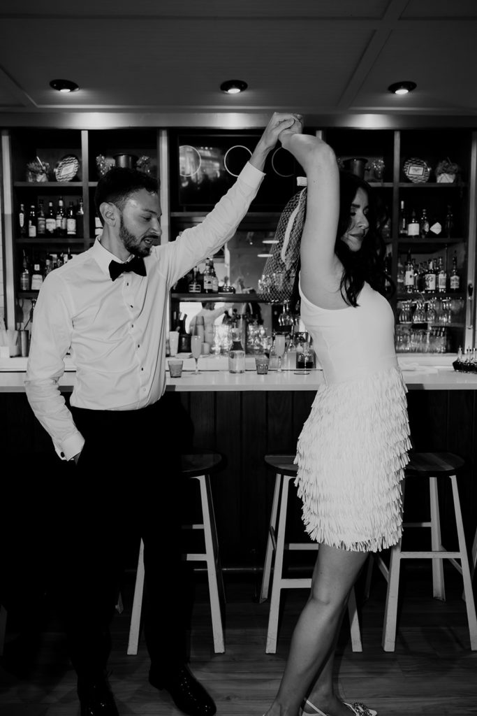 Couple does first dance in cafe after Charleston elopement