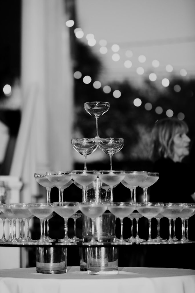 Champagne tower in black and white image