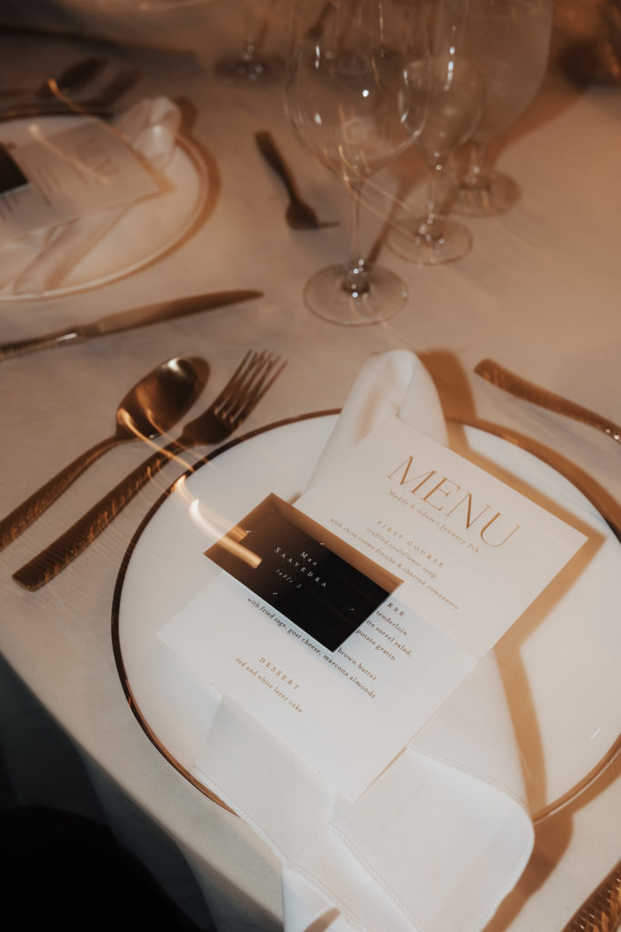 Hotel Bennett Elopement menu and table setup