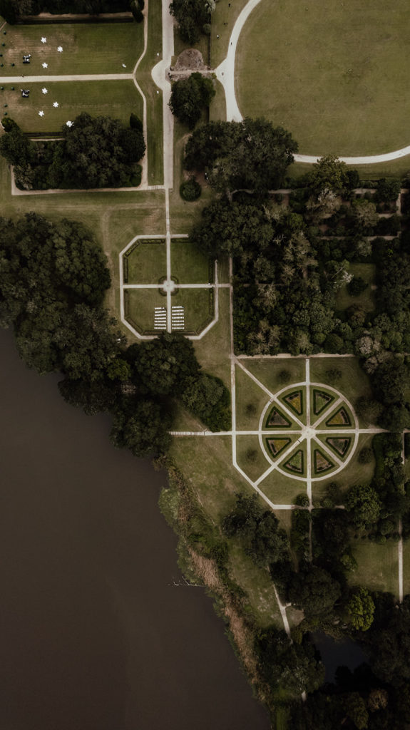 Drone photo of wedding at middleton place