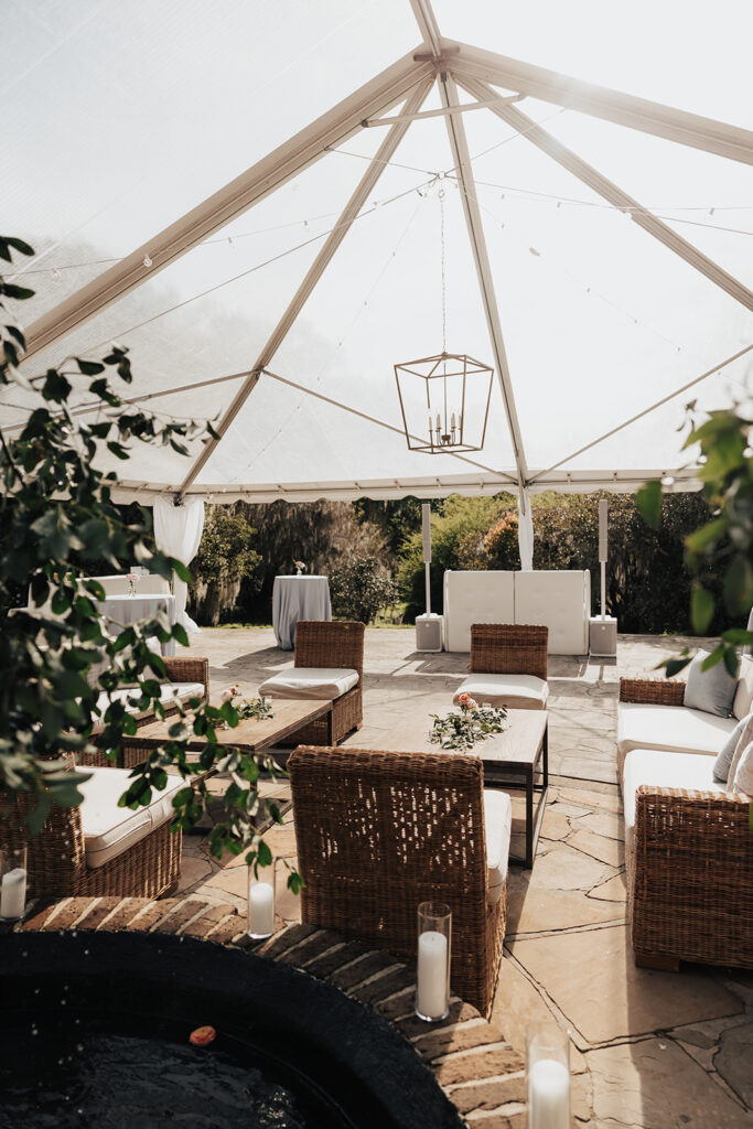 Cocktail hour setup at Legare Waring House wedding