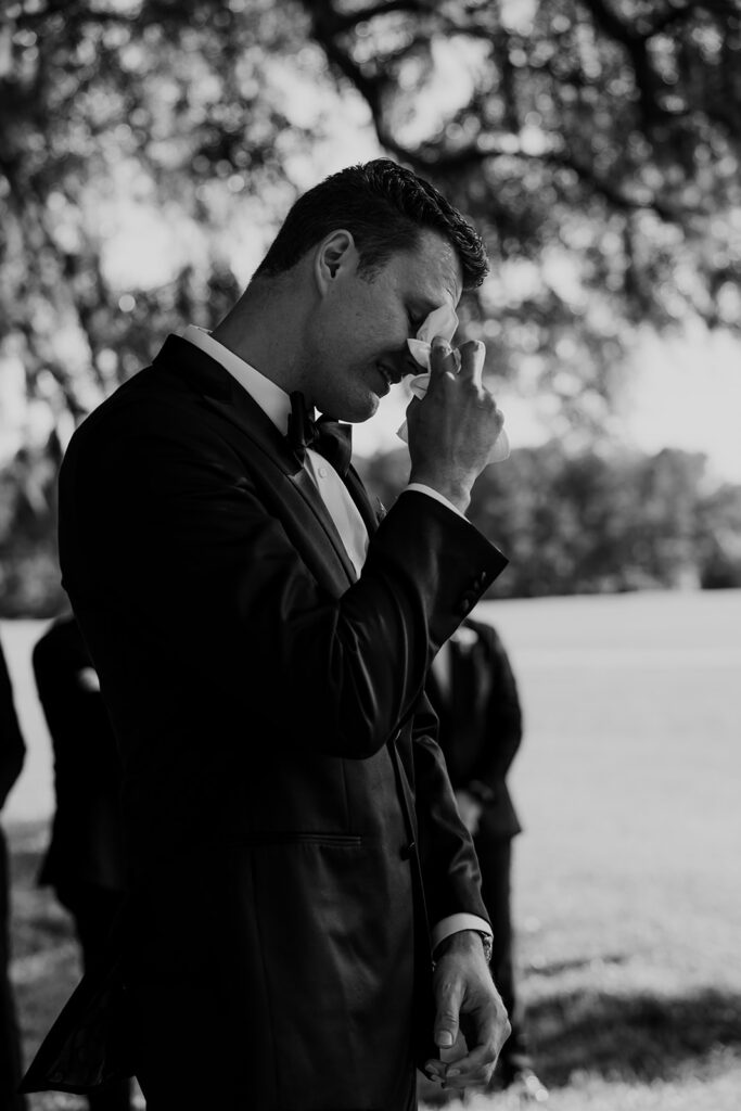 Groom emotions when seeing bride at Wingate Place wedding