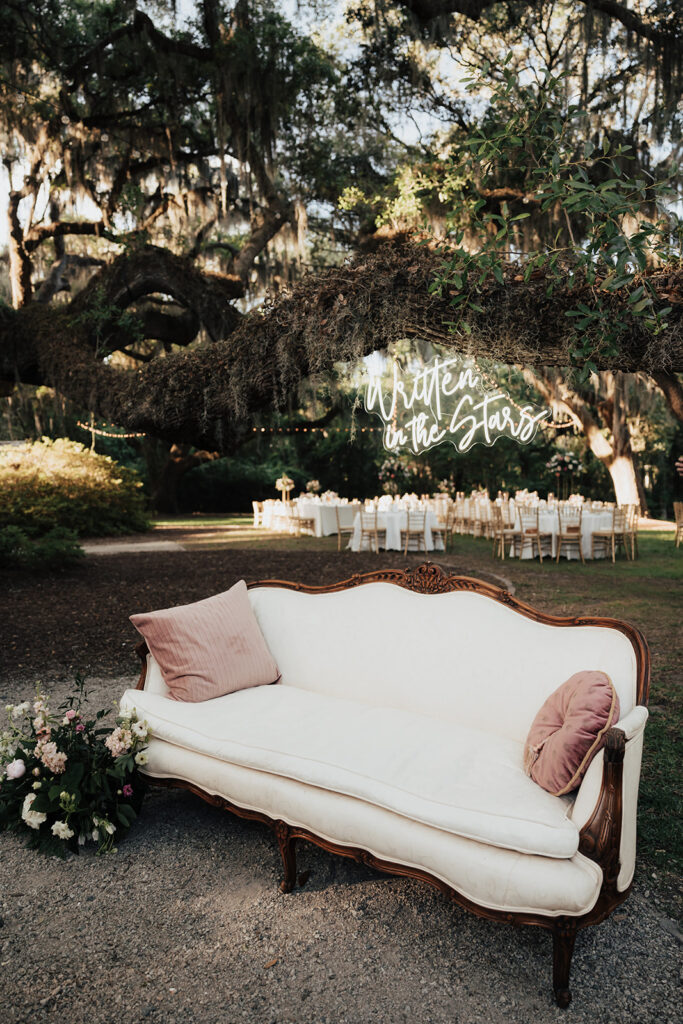 Couch and decor at Wingate Place wedding