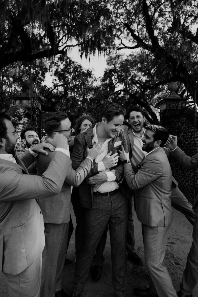 Groomsmen wedding photos at Boone Hall in Charleston