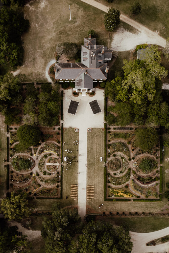 Boone Hall plantation wedding aerial photo