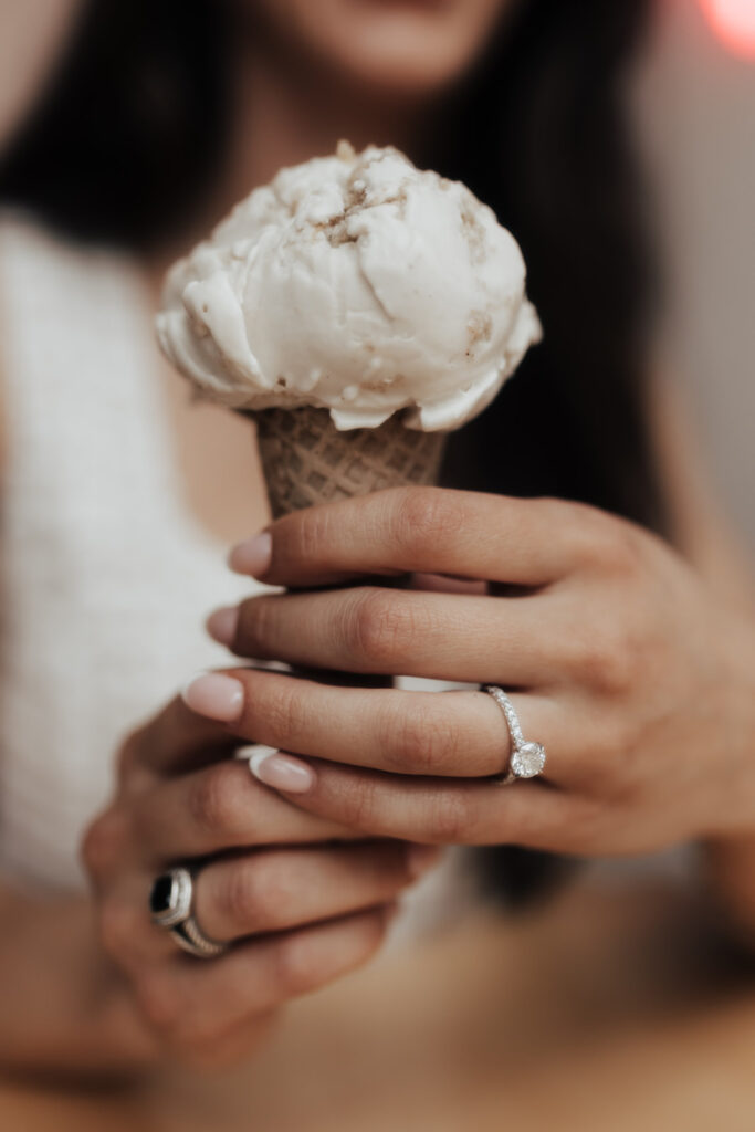 Ice cream cone and engagement ring photo