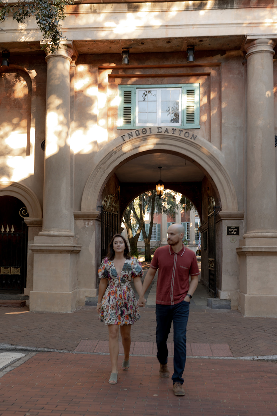 Couple on campus for Engagement Session at the College of Charleston