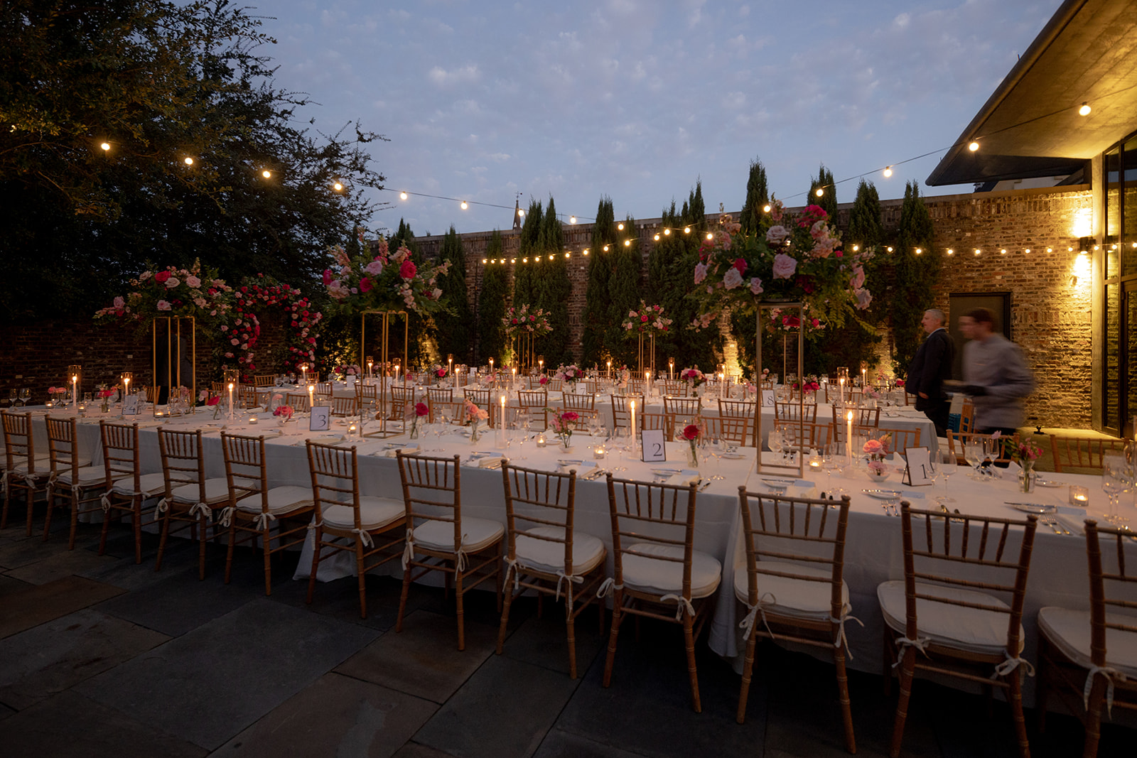 Wedding reception after sunset during late summer night