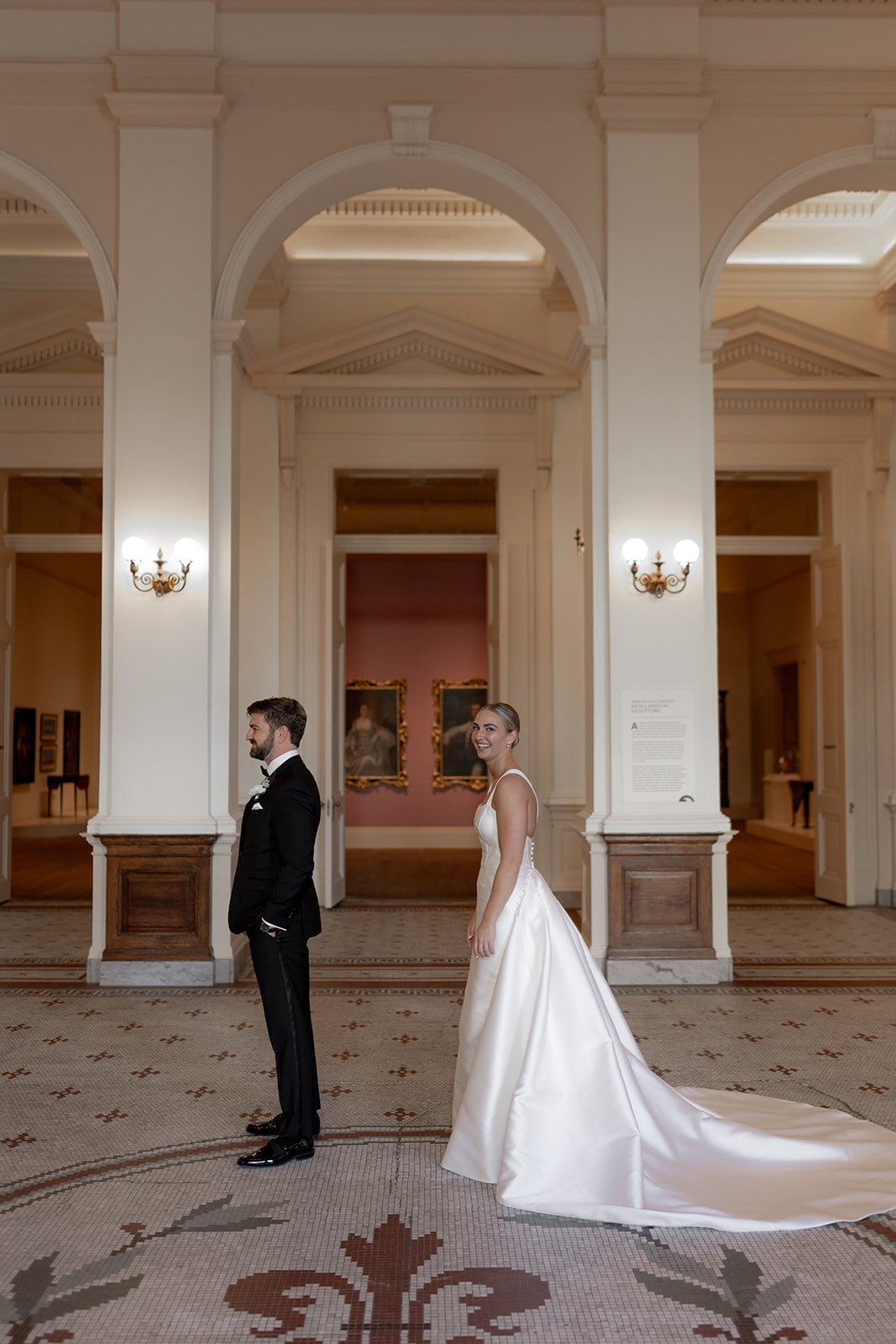 First look between bride and groom at gibbes museum wedding