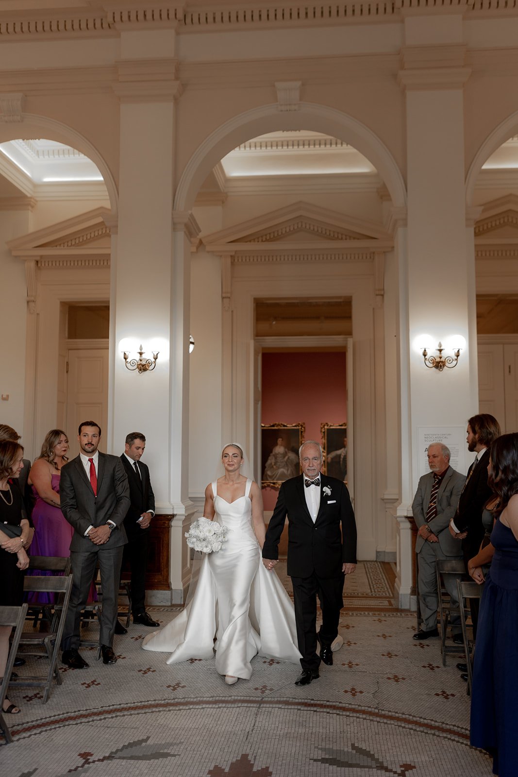 Father is walking bride down the aisle at gibbes museum wedding