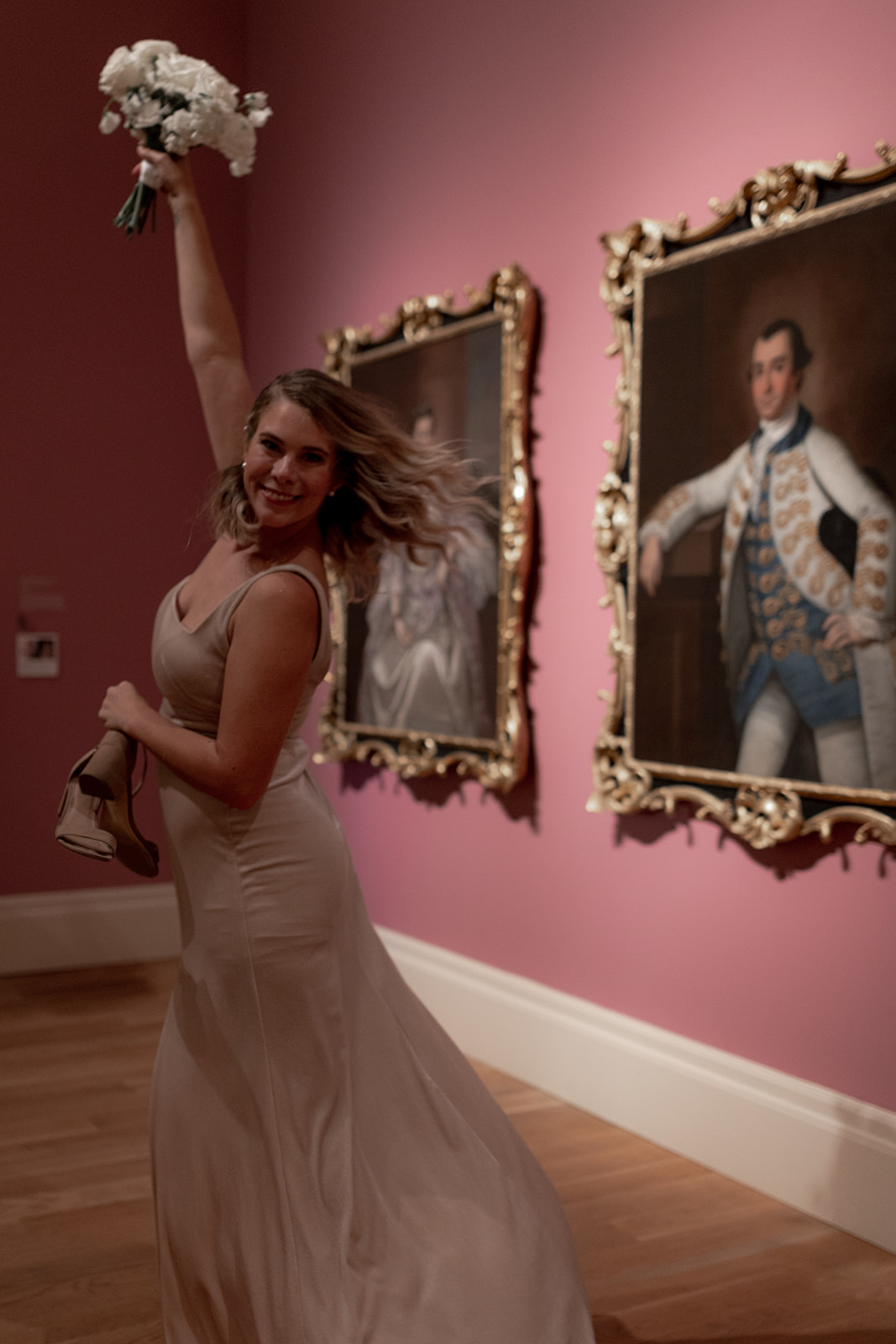 Bridesmaid celebrating at gibbes museum wedding