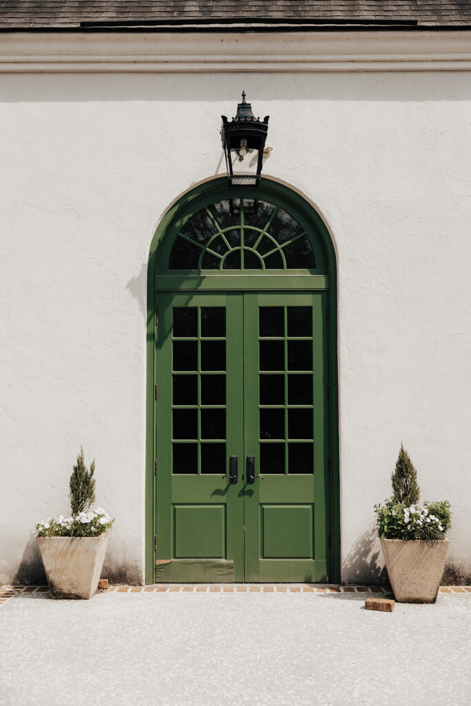 Green entrance door to Ion Chapel