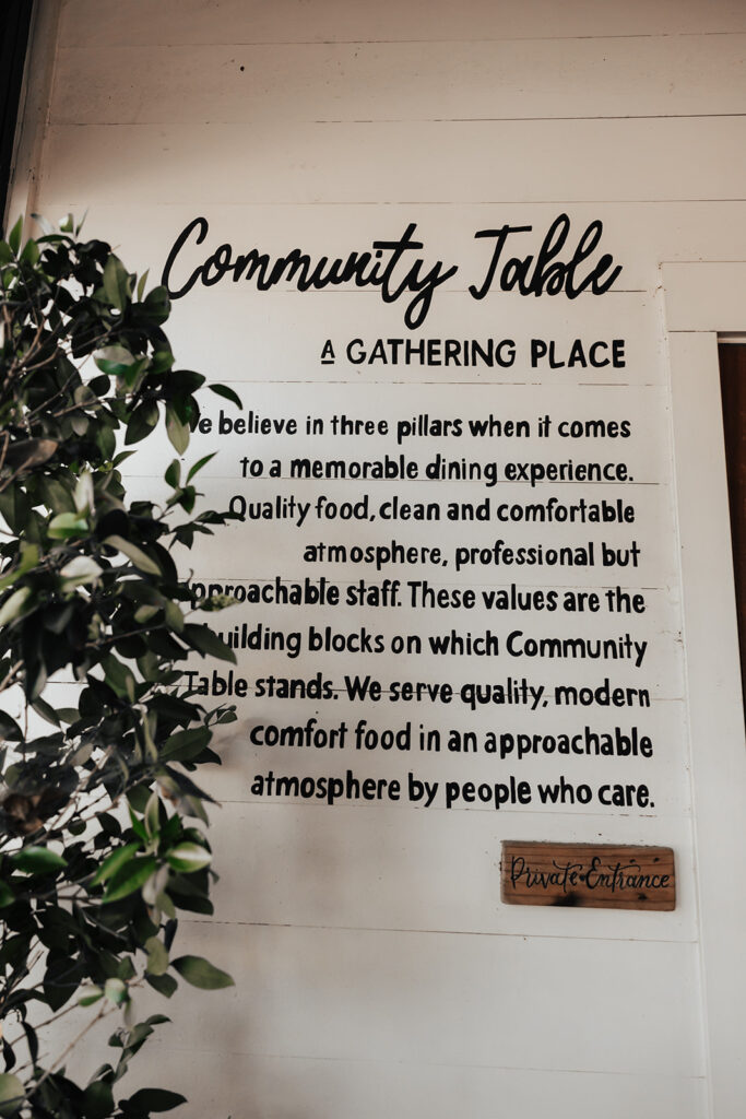 Community table entrance sign in Mount pleasant