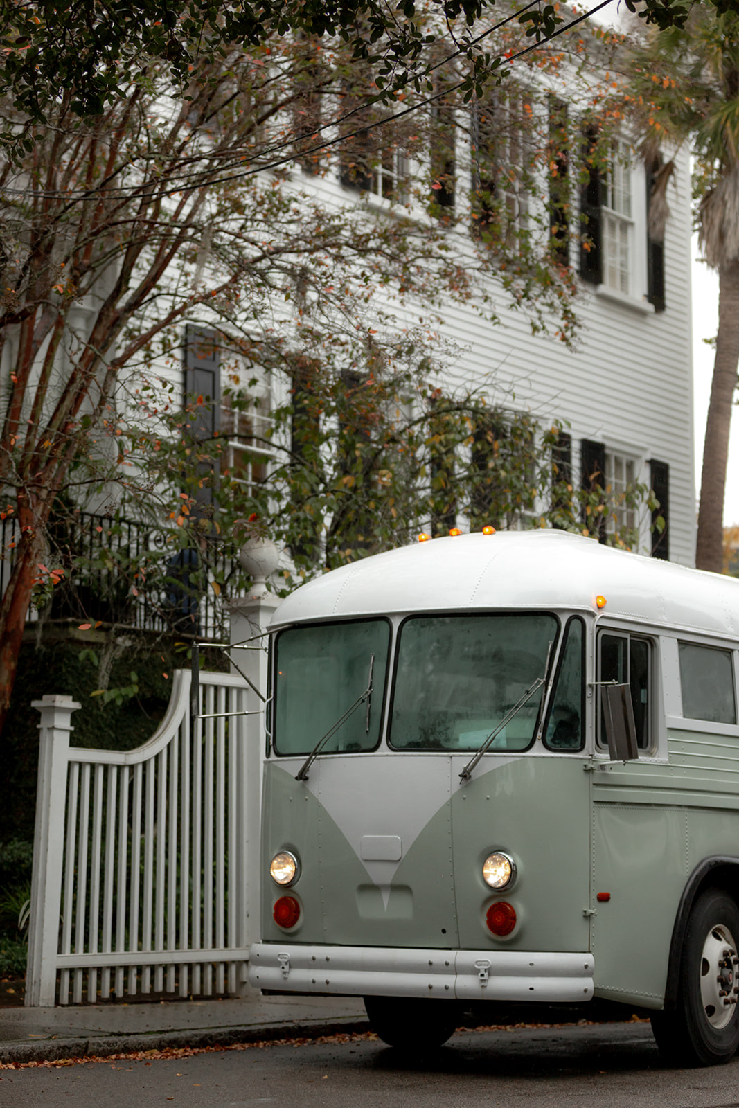 VW Bus is parked in front of Gov. Thomas Bennett House in Charleston after dropping of the bridal party