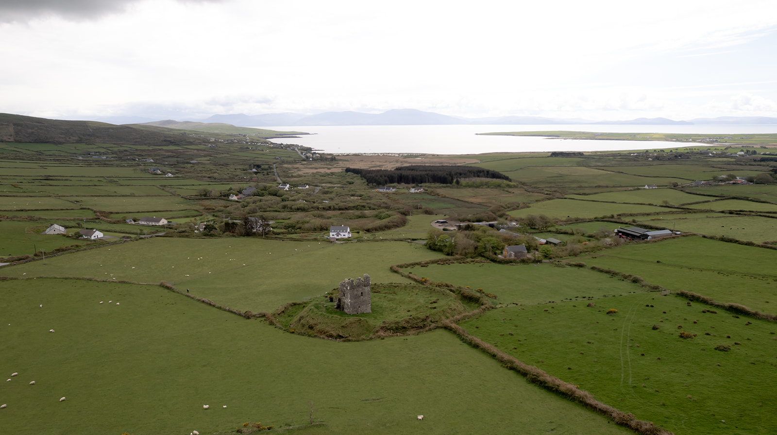 Ireland elopement location Rahinnane Castle on the Dingle Pensinsula from above
