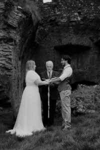 Black and white photo of Handfast Ceremony at Ireland Elopement