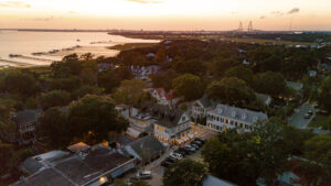 Wedding at the Post House. The house photographed from above during sunset