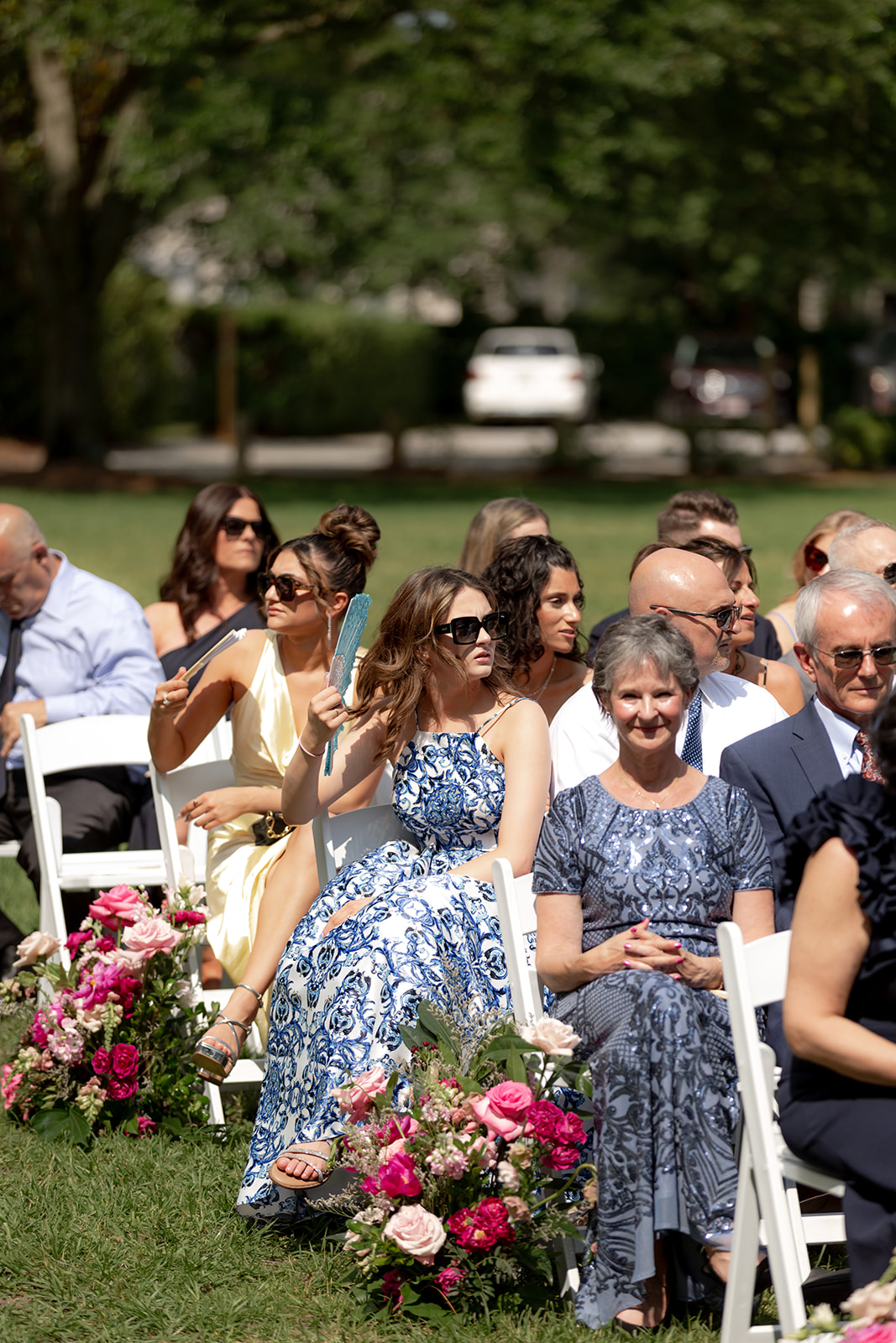 Wedding guest awaiting ceremony start at lowndes grove