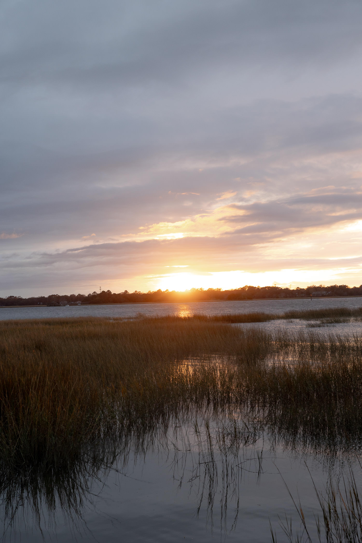 Sunset at Lowndes Grove wedding in December