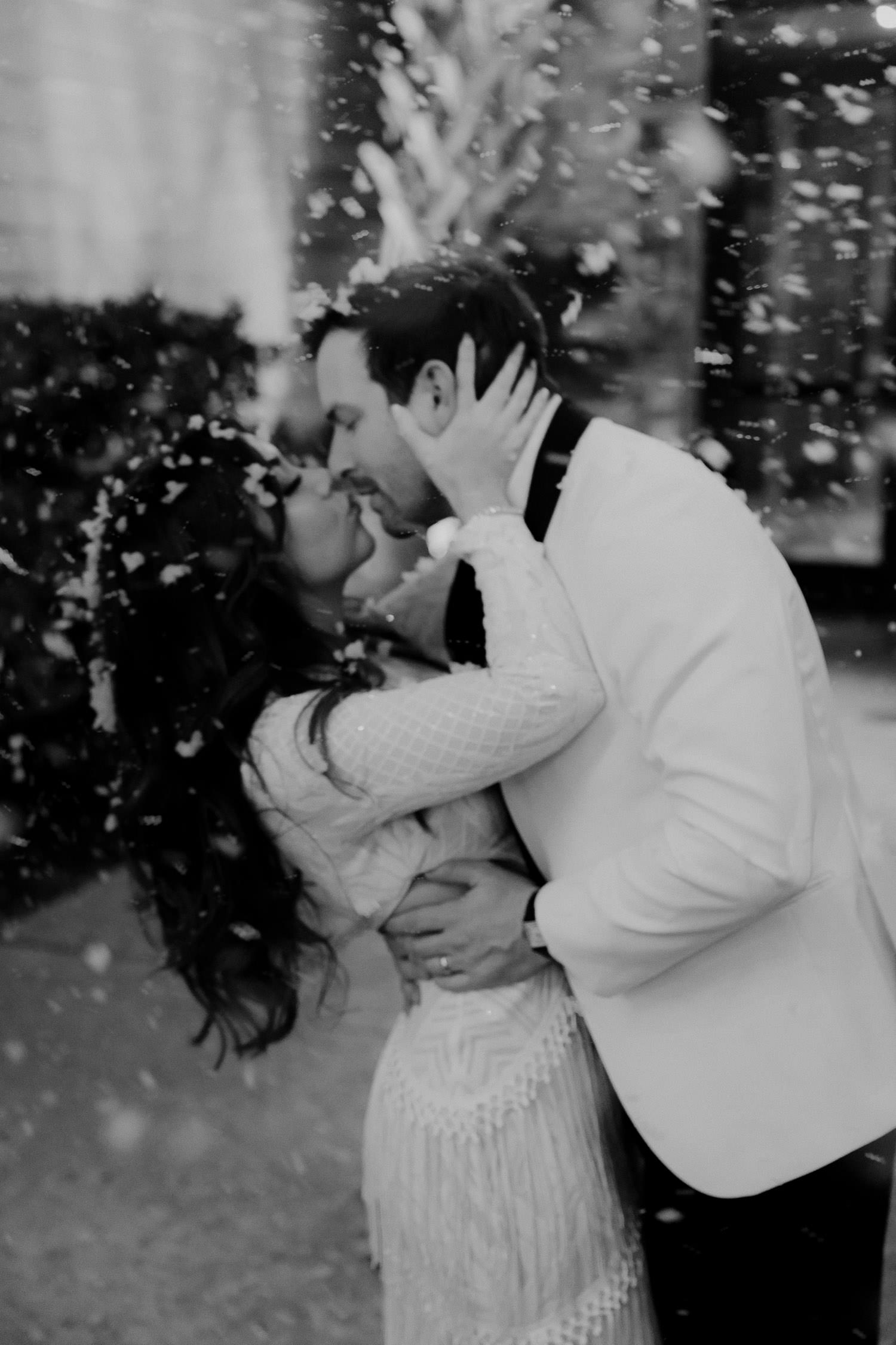 This couple surprised their guest with snow at their Winter Wedding in Charleston.