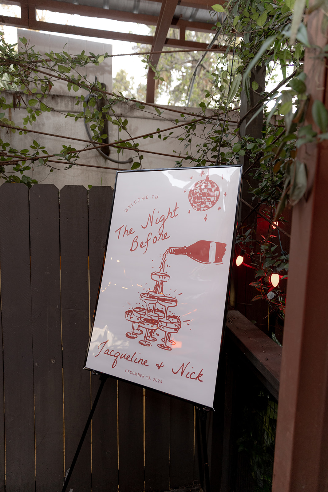 Welcome sign at Rehearsal Dinner at Leon's Oyster Shed